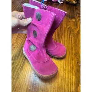 Livie & Luca Kids Pink Suede Mid Calf Boots Clock Buttons Size 8 448 07 2015